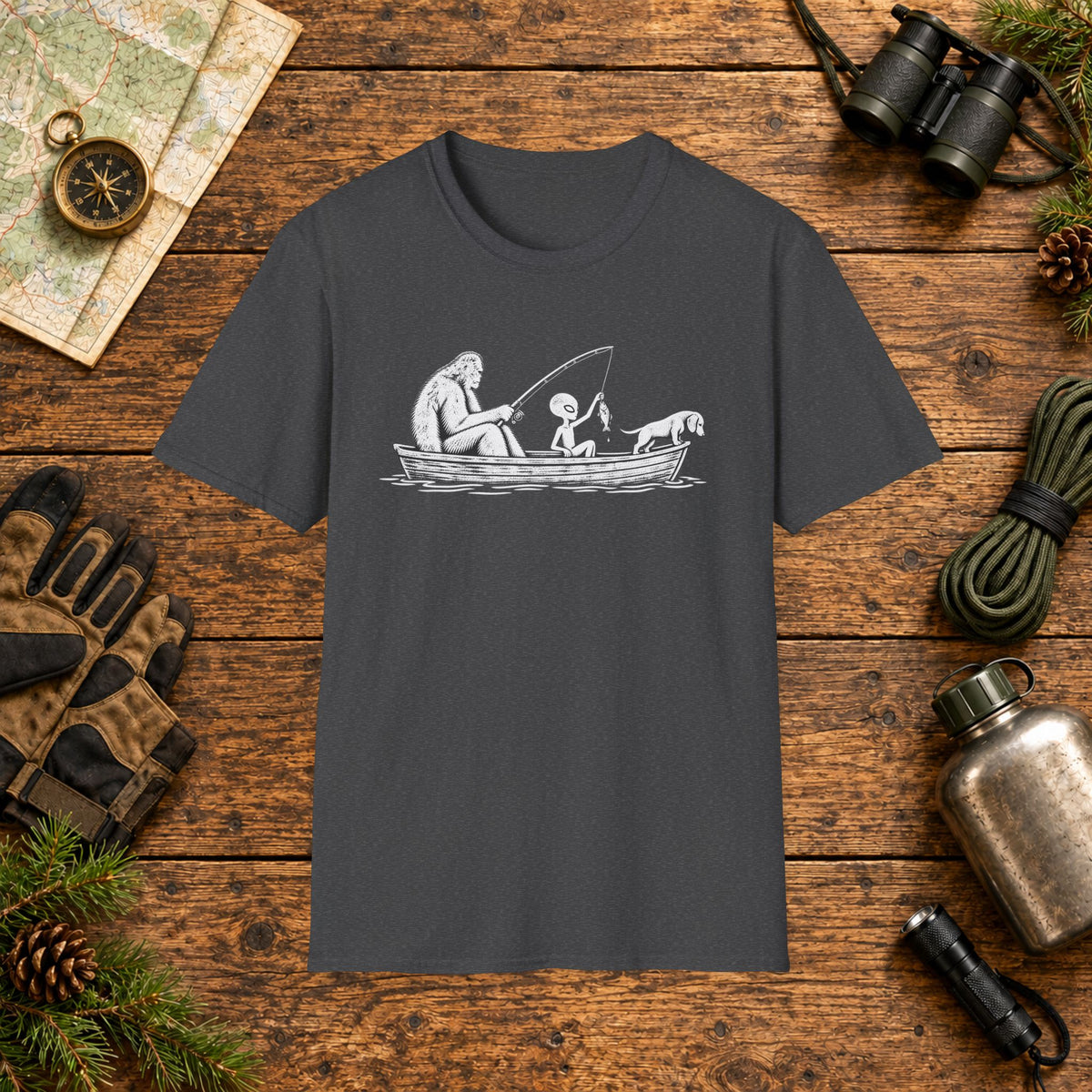 Dachshund Fishing Crew T‑Shirt
