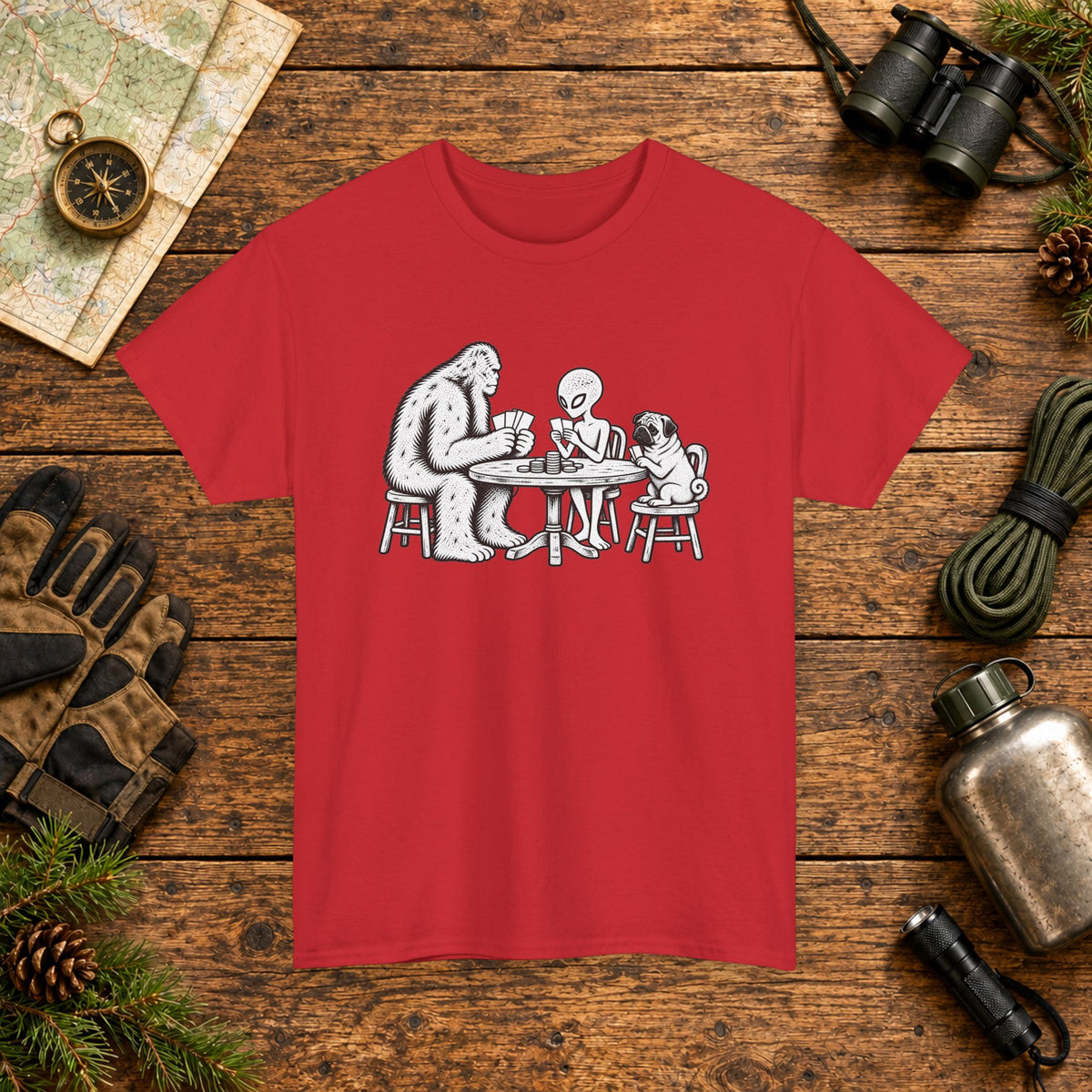 Pug, Bigfoot & Alien Poker Night T-Shirt