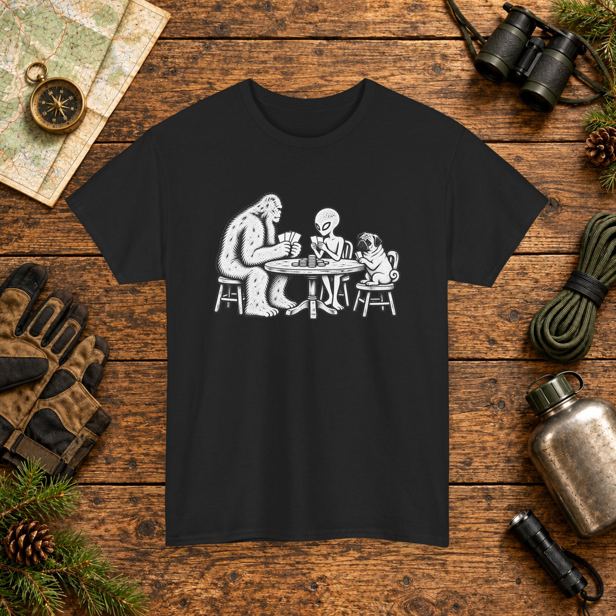 Pug, Bigfoot & Alien Poker Night T-Shirt