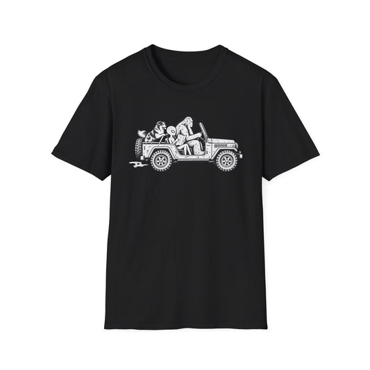 Australian Shepherd Jeep Road Trip with Bigfoot & Alien T-Shirt