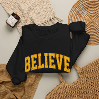 BELIEVE Crewneck Sweatshirt – Varsity Lettering Pullover