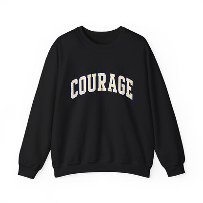 Courage Crewneck Sweatshirt — White Inspirational Collegiate Pullover
