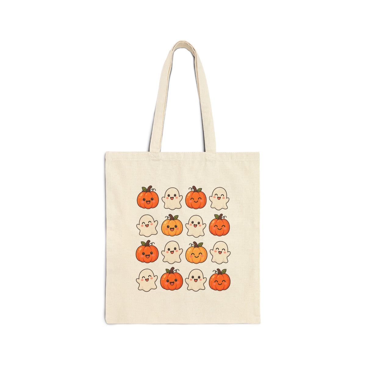 Cute Pumpkin and Ghost Pattern Tote Bag | Halloween Pumpkin Ghosts Canvas Tote