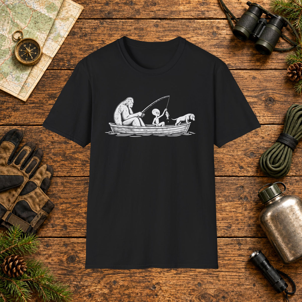 Dachshund Fishing Crew T‑Shirt
