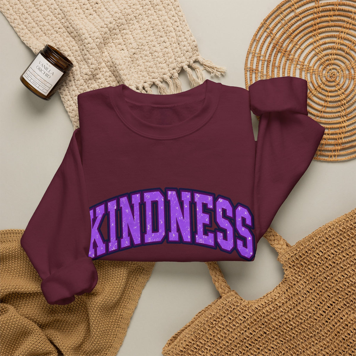 KINDNESS Crewneck Sweatshirt — Purple Arch Graphic