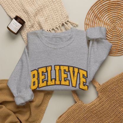 BELIEVE Crewneck Sweatshirt – Varsity Lettering Pullover