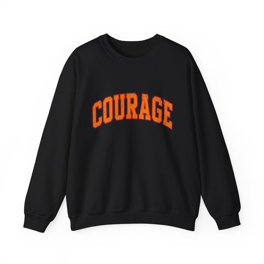 COURAGE Crewneck Sweatshirt — Vintage Orange Collegiate Graphic