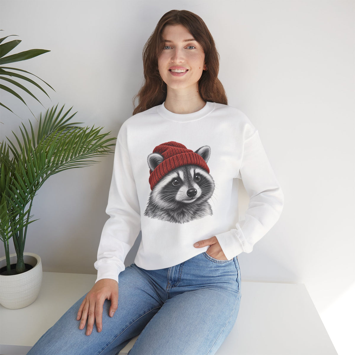 Beanie Racoon Crewneck Sweatshirt