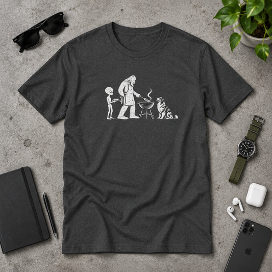 Australian Shepherd Cookout with Bigfoot & Alien T-Shirt