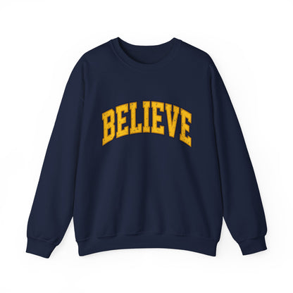 BELIEVE Crewneck Sweatshirt – Varsity Lettering Pullover