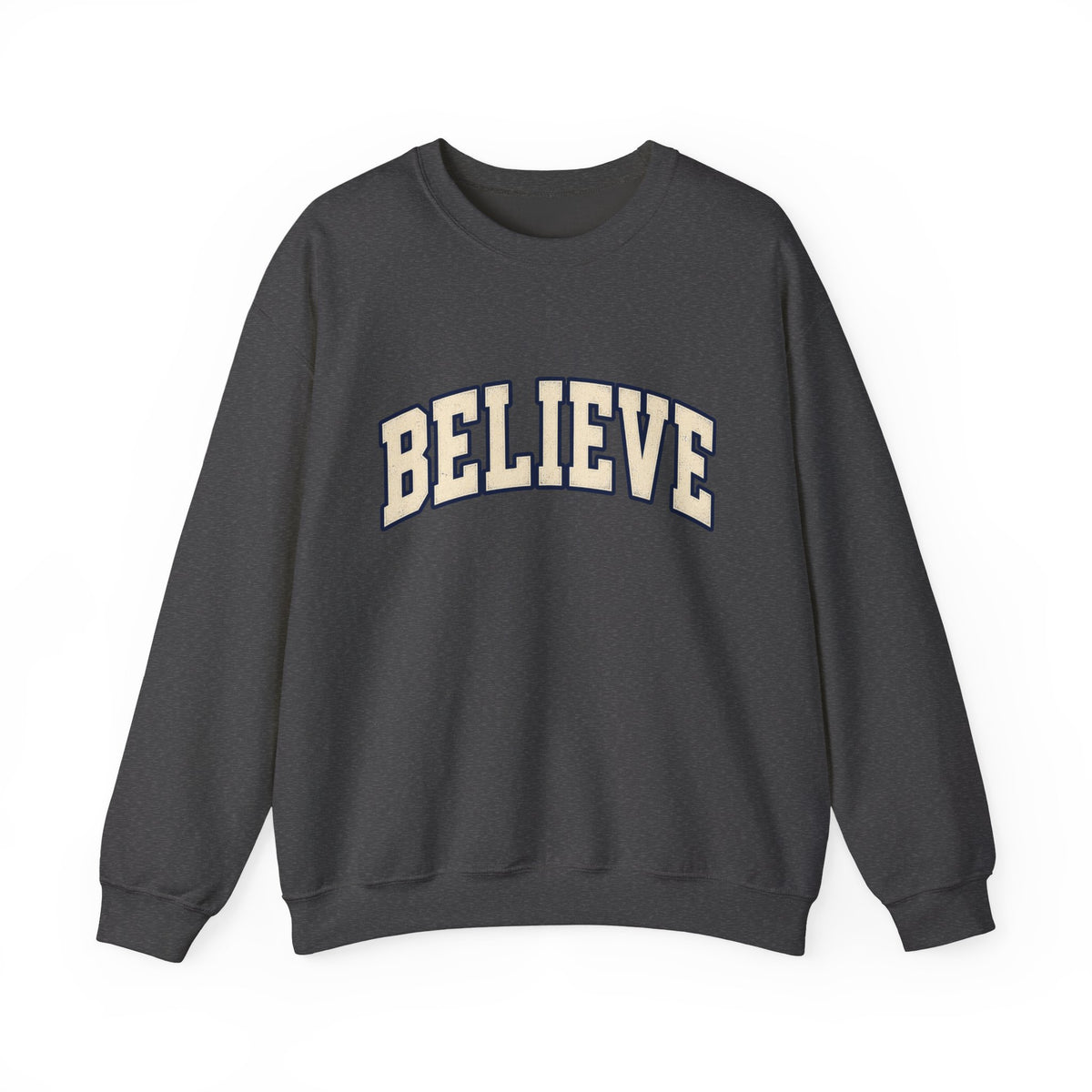 Believe Crewneck Sweatshirt — Vintage Collegiate White Pullover
