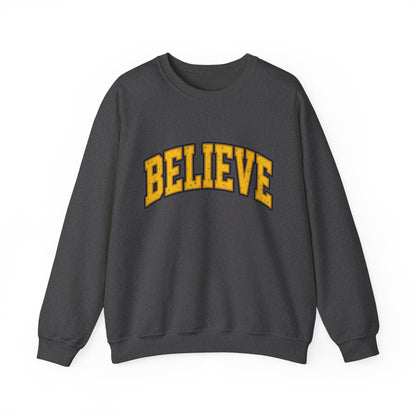 BELIEVE Crewneck Sweatshirt – Varsity Lettering Pullover