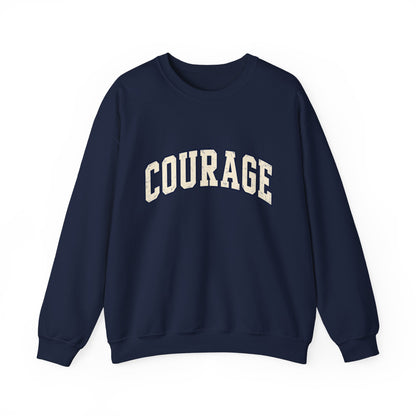 Courage Crewneck Sweatshirt — White Inspirational Collegiate Pullover