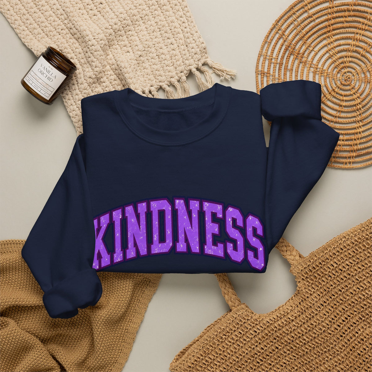 KINDNESS Crewneck Sweatshirt — Purple Arch Graphic