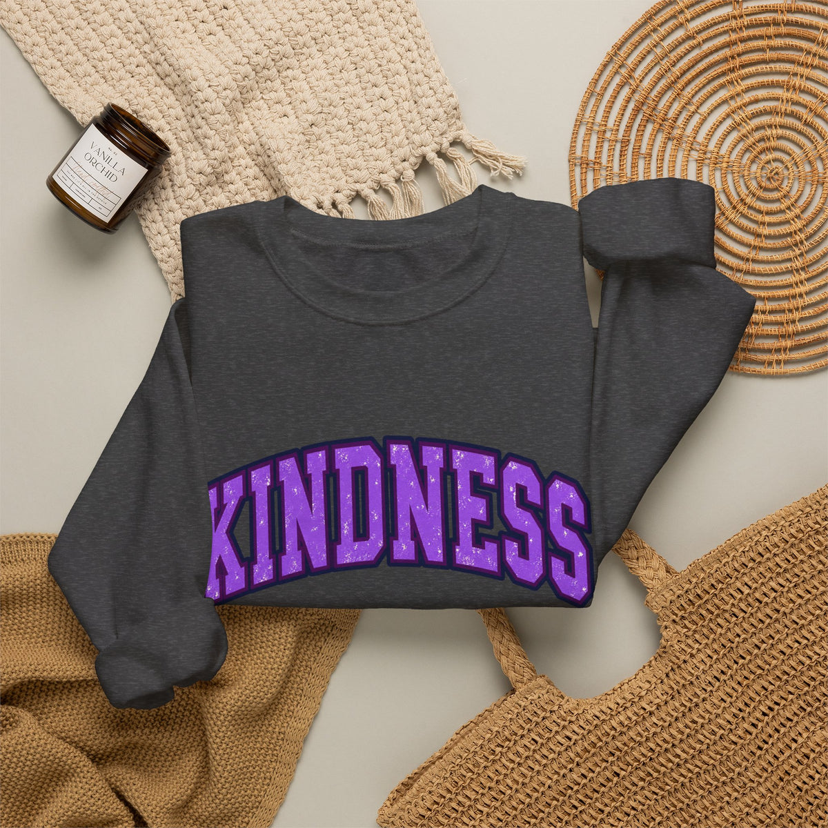 KINDNESS Crewneck Sweatshirt — Purple Arch Graphic