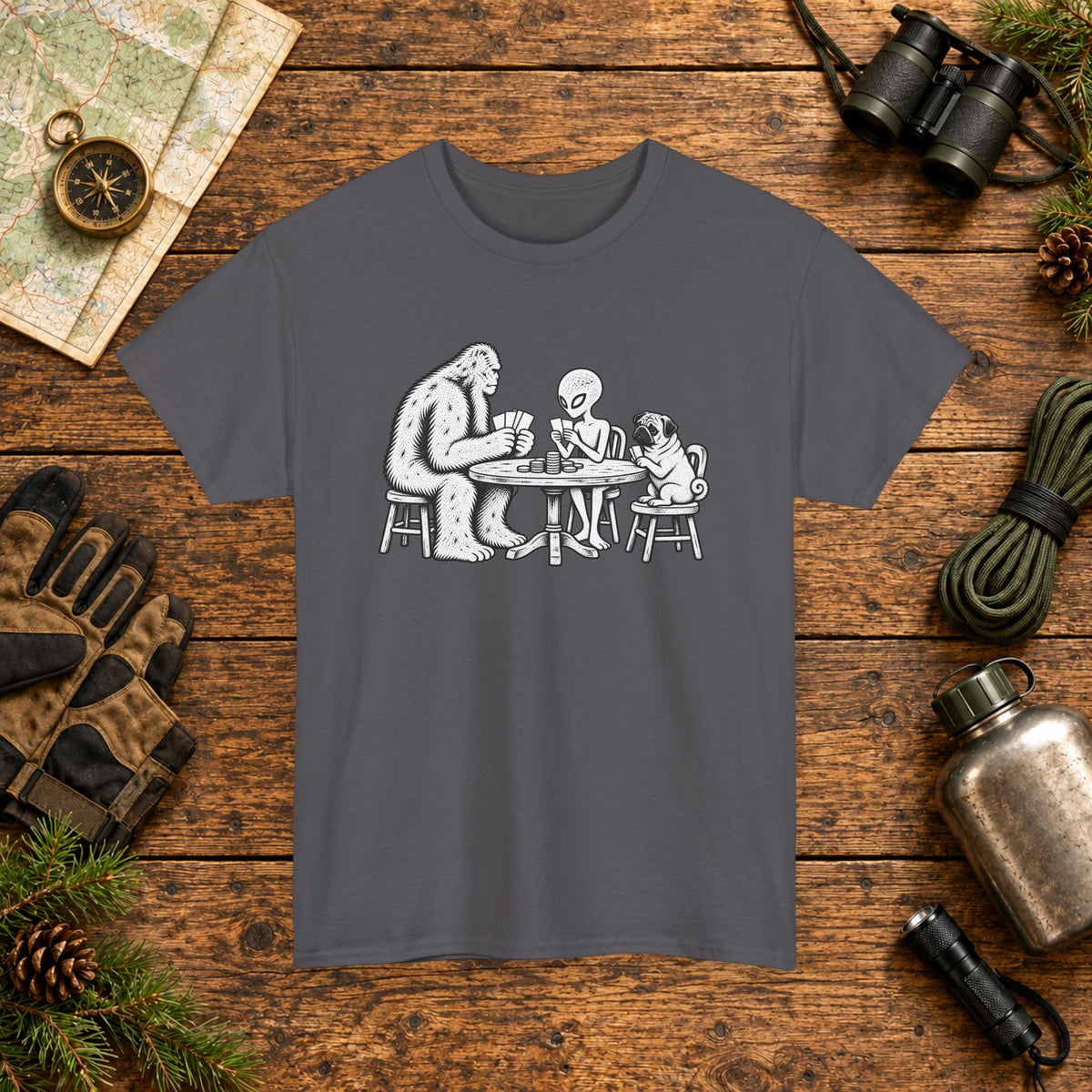 Pug, Bigfoot & Alien Poker Night T-Shirt